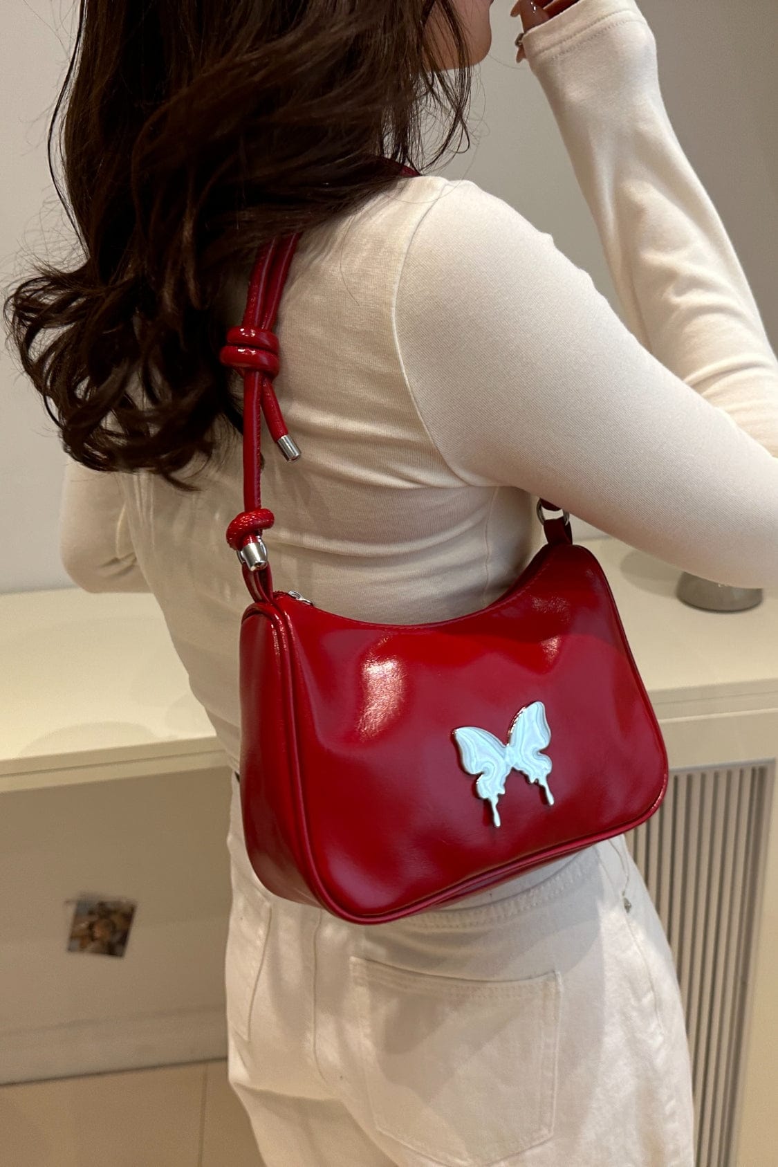 Butterfly PU Leather Knotted Strap Shoulder Bag - Trendsi