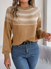 Contrast Round Neck Long Sleeve Sweater