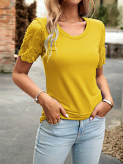 Lace Detail Round Neck Short Sleeve T-Shirt Trendsi