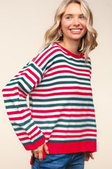 Haptics Full Size Striped Contrast Side Slit Knit Top