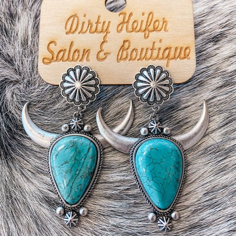 Artificial Turquoise Alloy Cow Head Earrings - Trendsi