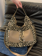 Leopard Polyester Shoulder Bag with Zippers - Trendsi