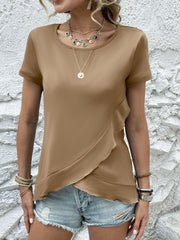 Ruffled Round Neck Short Sleeve Top Trendsi