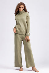 Basic Bae High- Low Turtleneck Long Sleeve Top and Pants Sweater Set - Trendsi