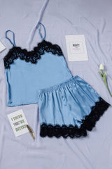 Lace Detail Spaghetti Strap Top and Shorts Lounge Set - Flyclothing LLC