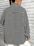 Houndstooth Button Down Long Sleeve Shacket - Trendsi