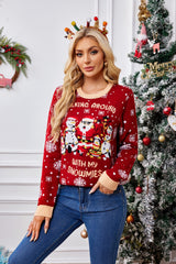 Christmas Pattern Round Neck Long Sleeve Sweater - Trendsi