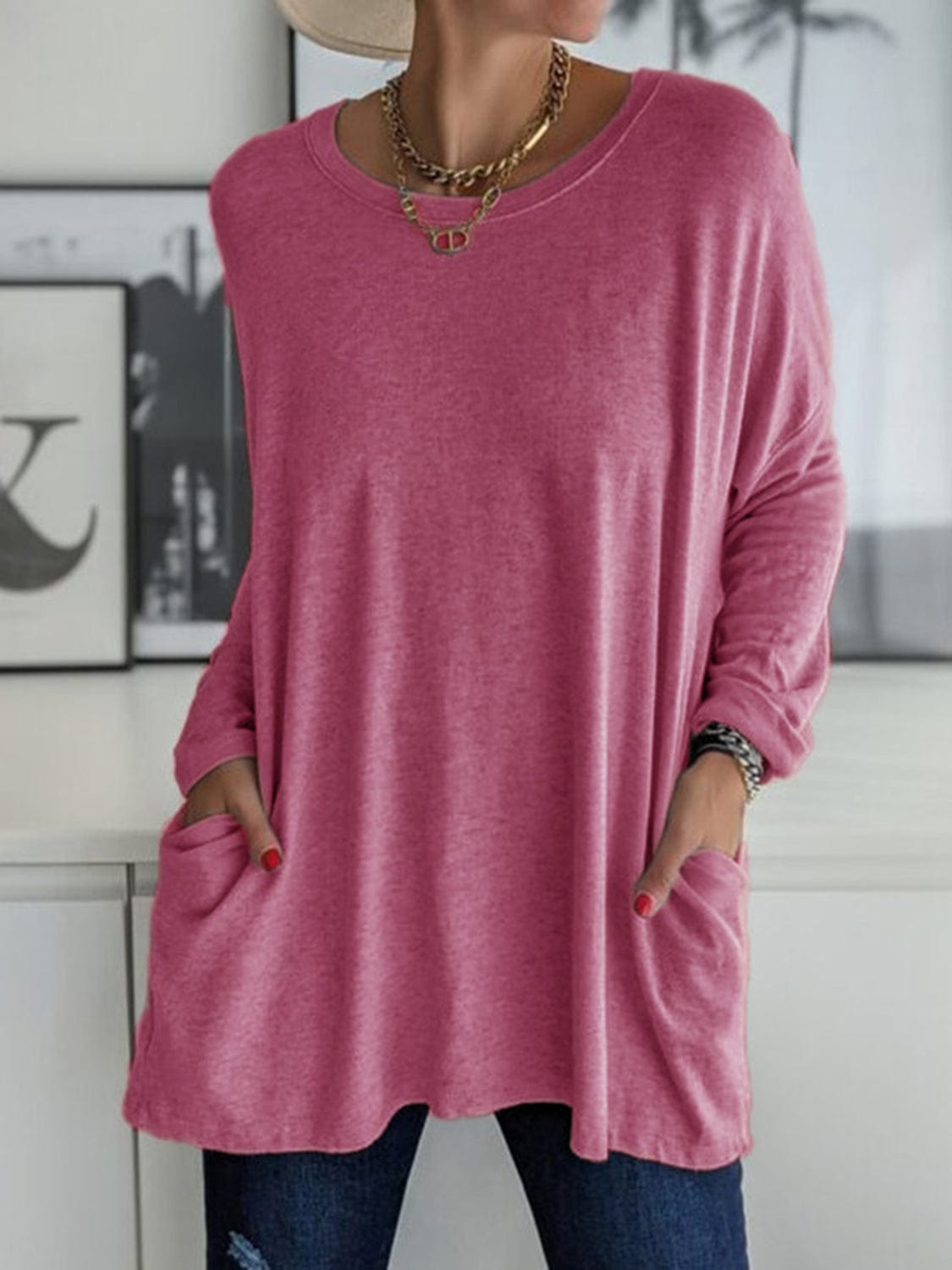 Full Size Round Neck Long Sleeve T-Shirt - Trendsi