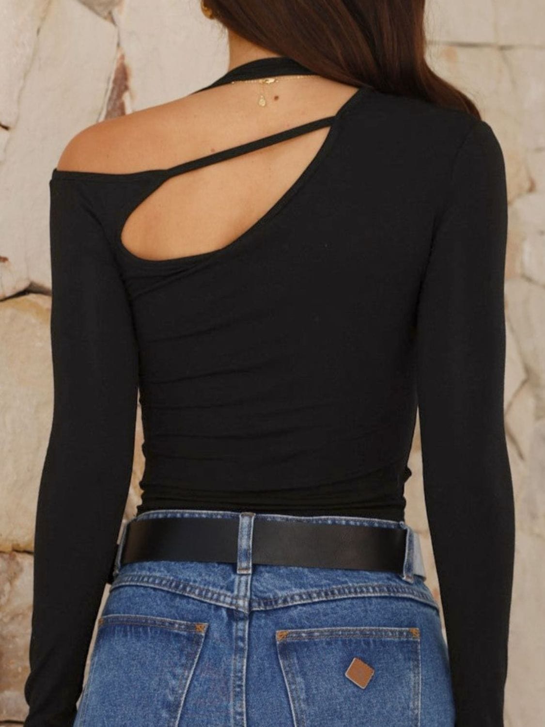 Cutout Asymmetrical Neck Long Sleeve T-Shirt - Trendsi