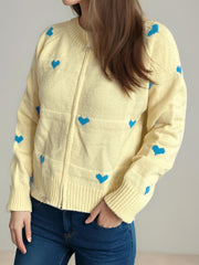 Heart Round Neck Zip Up Cardigan - Trendsi