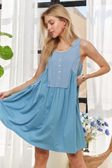 ADORA Decorative Button Sleeveless Babydoll Dress - Trendsi