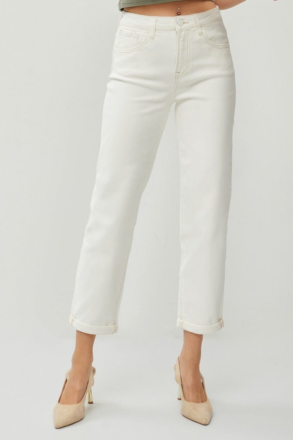 RISEN Full Size High Waist Rolled Hem Straight Jeans - Trendsi