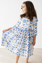 Happy Hanukkah 3/4 Sleeve Pocket Twirl Dress