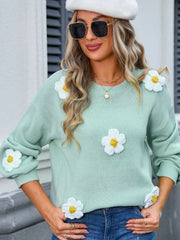 Angel Wings Flower Round Neck Long Sleeve Sweater