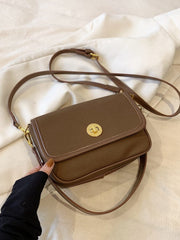 PU Leather Suede Twist-Lock Shoulder Bag - Trendsi