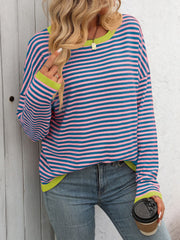 Mandy Striped Round Neck Long Sleeve Sweater - Trendsi