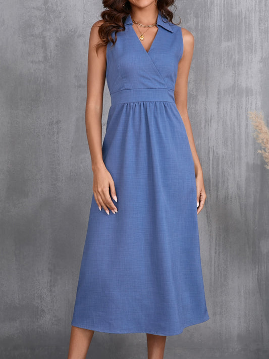 Ruched Sleeveless Midi Dress