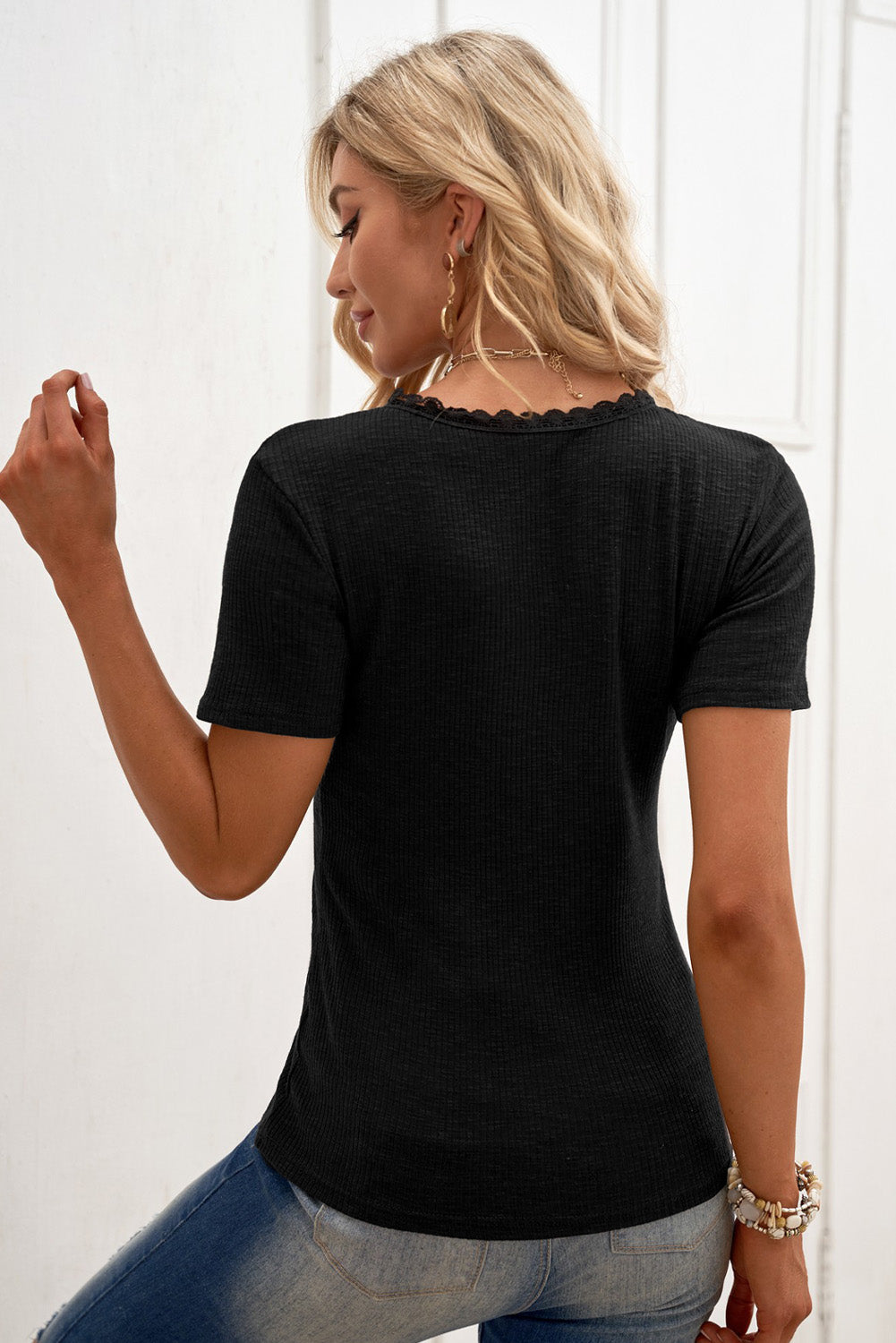 Half Button Short Sleeve Blouse - Flyclothing LLC