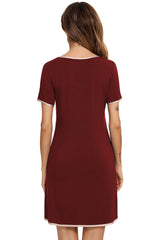 Contrast Trim Pocketed Round Neck Lounge Dress - Flyclothing LLC