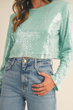 MABLE Shoulder Padded Sequin Crop Top - Trendsi