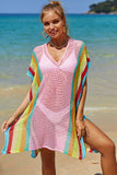 Double Take Openwork Striped Slit Knit Cover Up - Flyclothing LLC