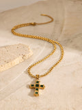 Stainless Steel Zircon Cross Pendant Necklace