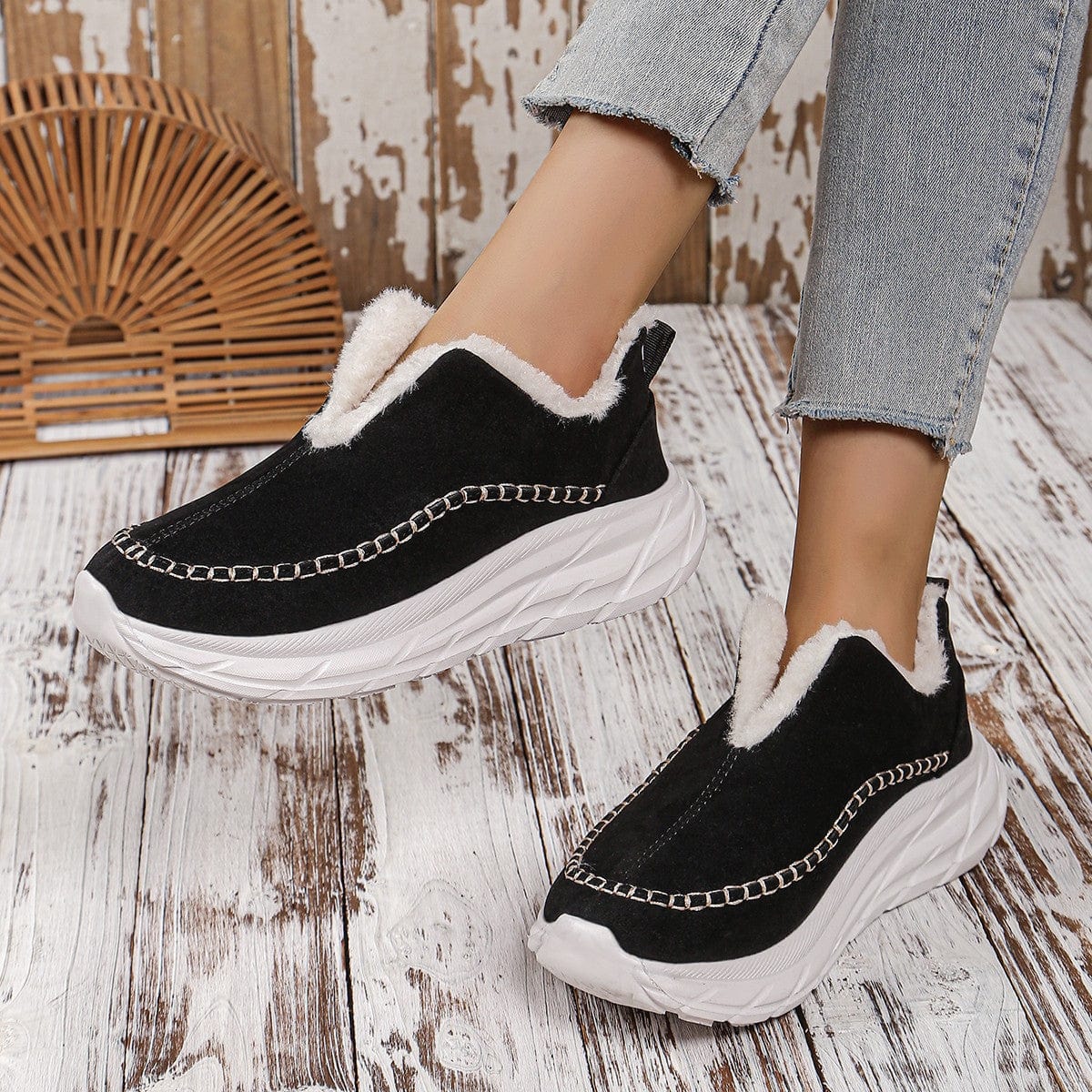 Thermal Suede Platform Slip-On Boots - Trendsi