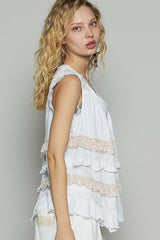 POL Ruffled Open Front Sleeveless Cardigan