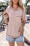 Contrast Stitching Round Neck Short Sleeve T-Shirt Trendsi