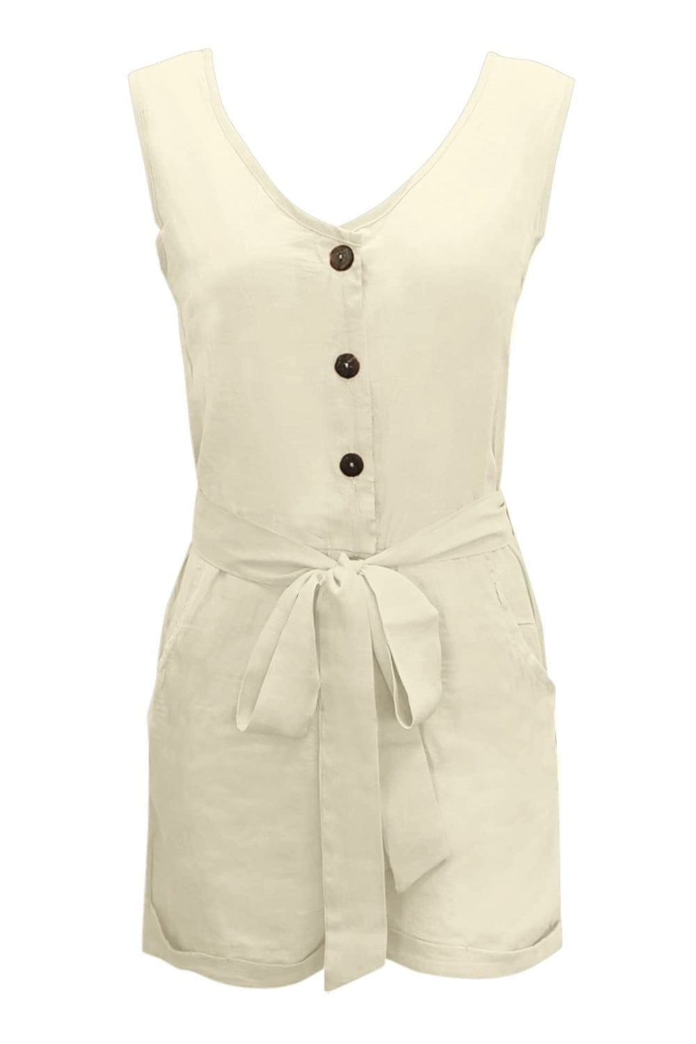 Full Size Tied V-Neck Sleeveless Romper with Pockets - Trendsi