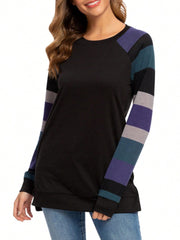 Color Block Round Neck Long Sleeve T-Shirt - Trendsi