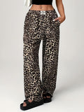 Leopard Wide Leg Pants with Pockets - Trendsi