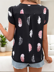 Printed V-Neck Short Sleeve Blouse Trendsi