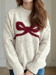 Bow Round Neck Long Sleeve Sweater - Trendsi