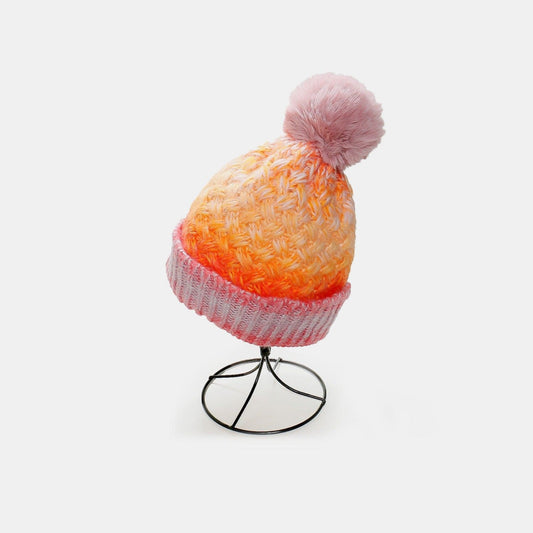 Gradient Knit Hat with Pompom - Trendsi