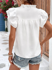 Ruffled Notched Cap Sleeve Blouse - Flyclothing LLC