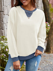 Contrast Round Neck Long Sleeve Sweatshirt - Trendsi