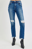 RISEN Full Size High Rise Distressed Crop Straight Jeans - Trendsi