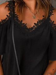 Lace Detail V-Neck Half Sleeve Blouse - Trendsi