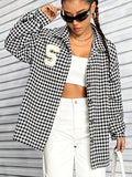 Houndstooth Button Down Long Sleeve Shacket - Trendsi