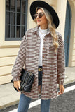 Houndstooth Button Up Dropped Shoulder Coat - Trendsi