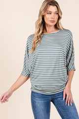 BOMBOM Striped Boat Neck Dolman Sleeve Top - Trendsi