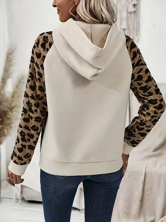 Leopard Half Button Long Sleeve Hoodie - Trendsi