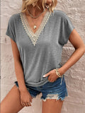 Full Size Lace Detail V-Neck Short Sleeve T-Shirt Trendsi