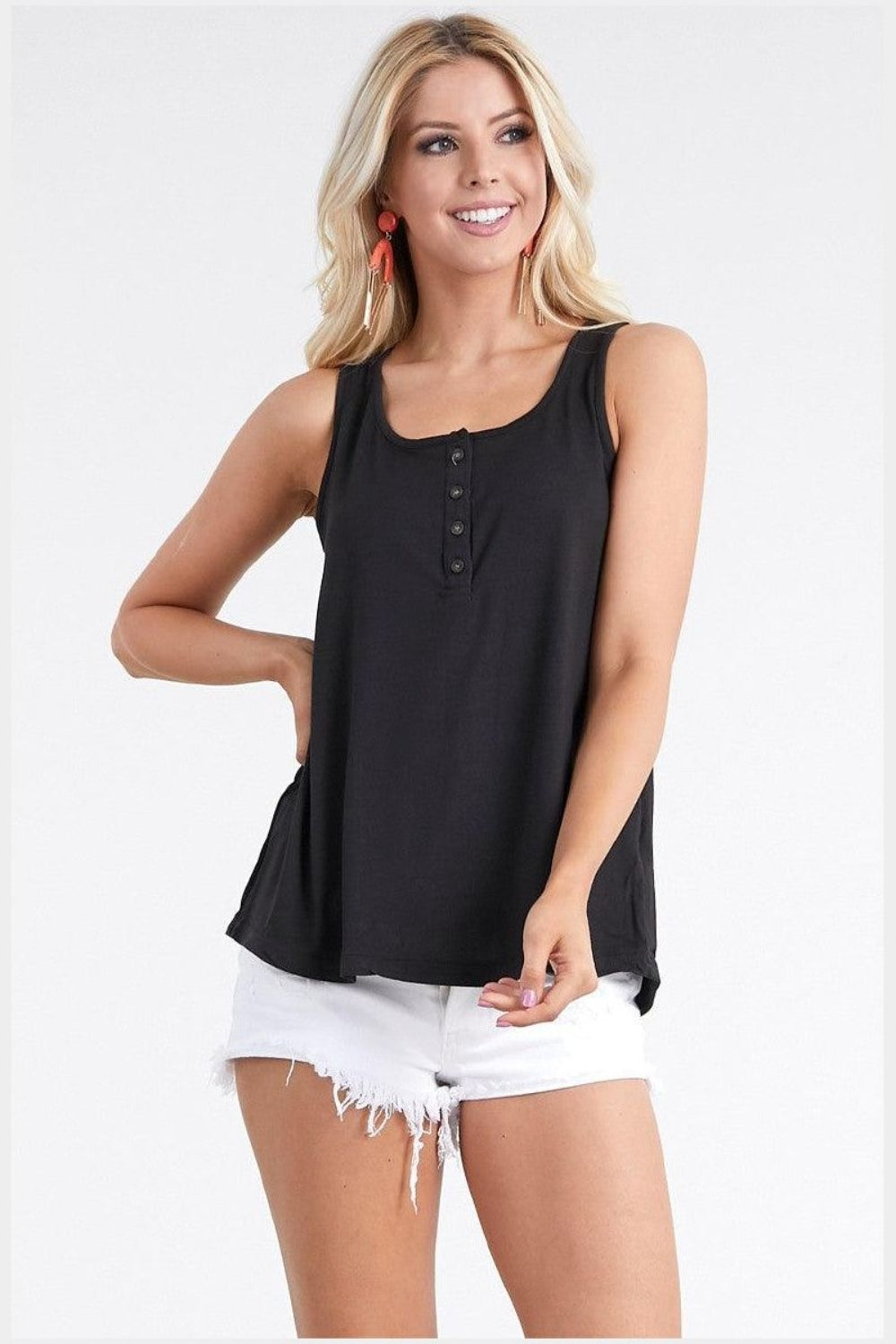 Ninexis Square Neck Half Button Tank - Flyclothing LLC