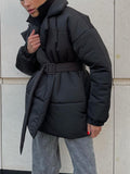 Puffer Long Sleeve Winter Coat with Belt