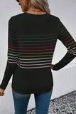 Striped Round Neck Long Sleeve T-Shirt - Flyclothing LLC