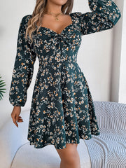 Printed Sweetheart Neck Balloon Sleeve Mini Dress