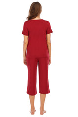 V-Neck Short Sleeve Top and Pants Lounge Set - Flyclothing LLC