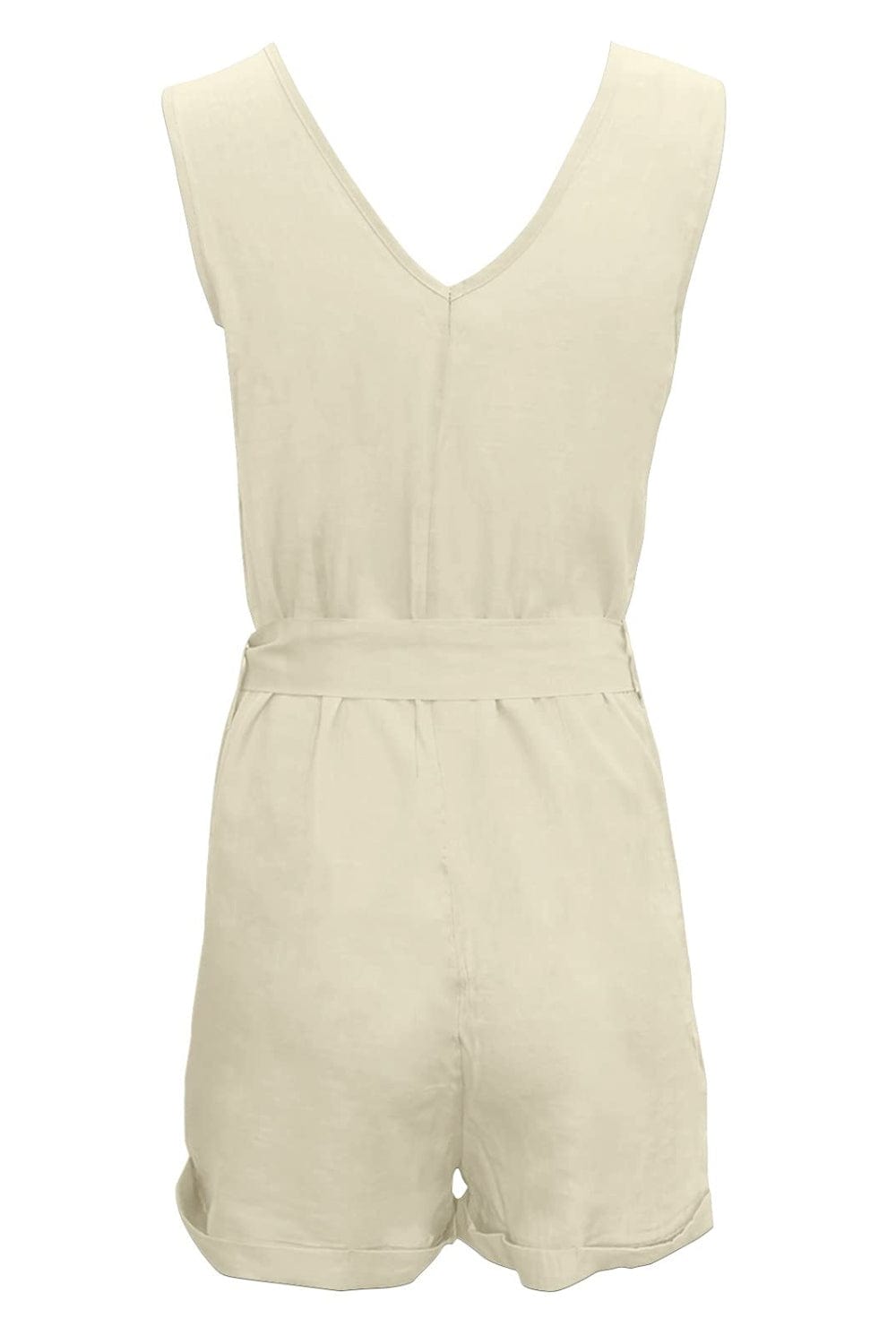 Full Size Tied V-Neck Sleeveless Romper with Pockets - Trendsi